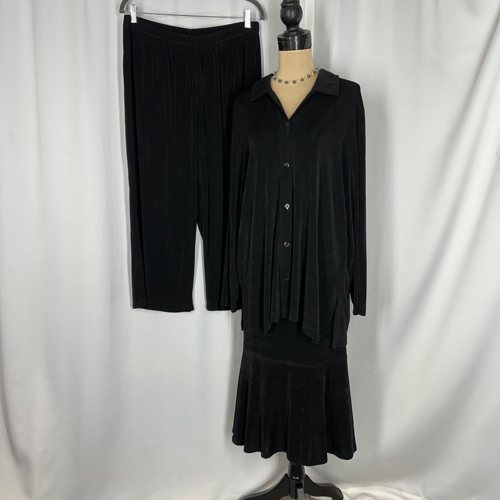 The Travel Collection 3 Pc Black Jacket Skirt Pants Set‎ 1X Vintage USA READ